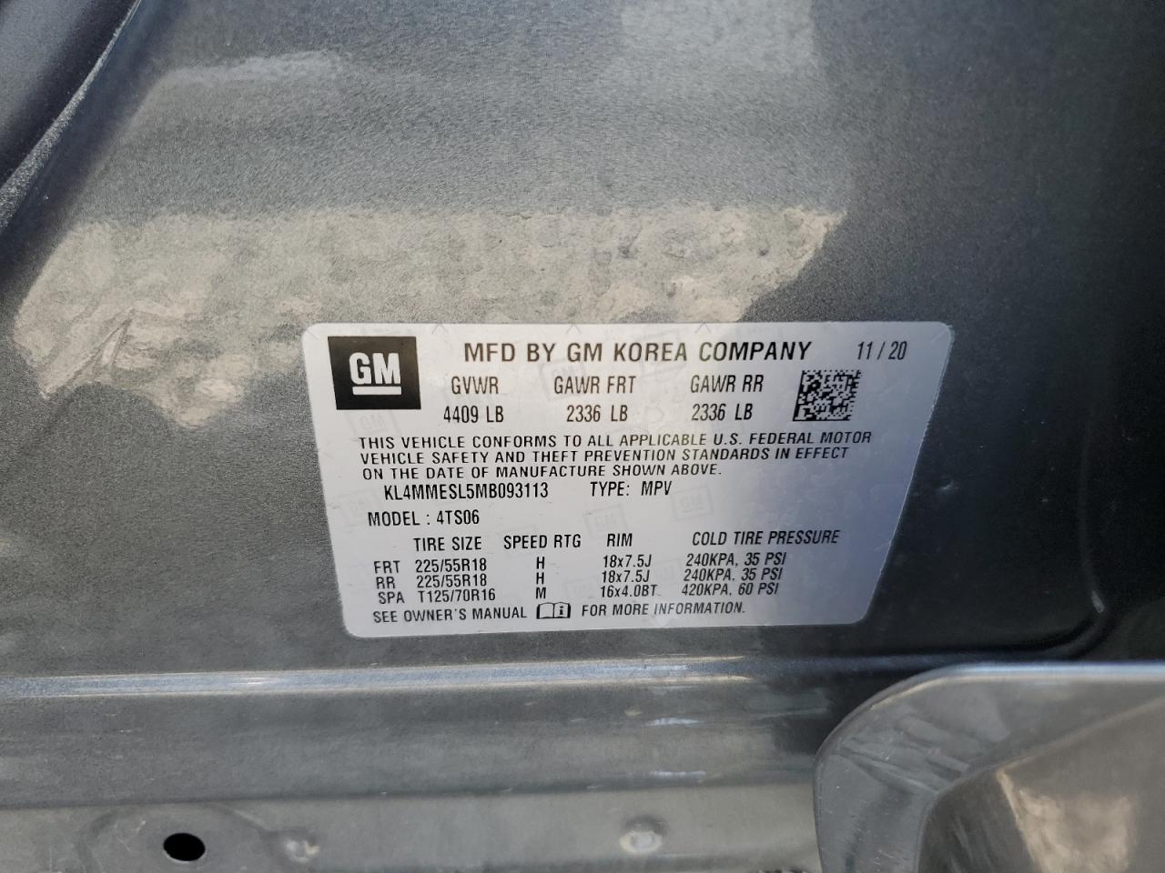 2021 Buick Encore Gx Select VIN: KL4MMESL5MB093113 Lot: 59774255