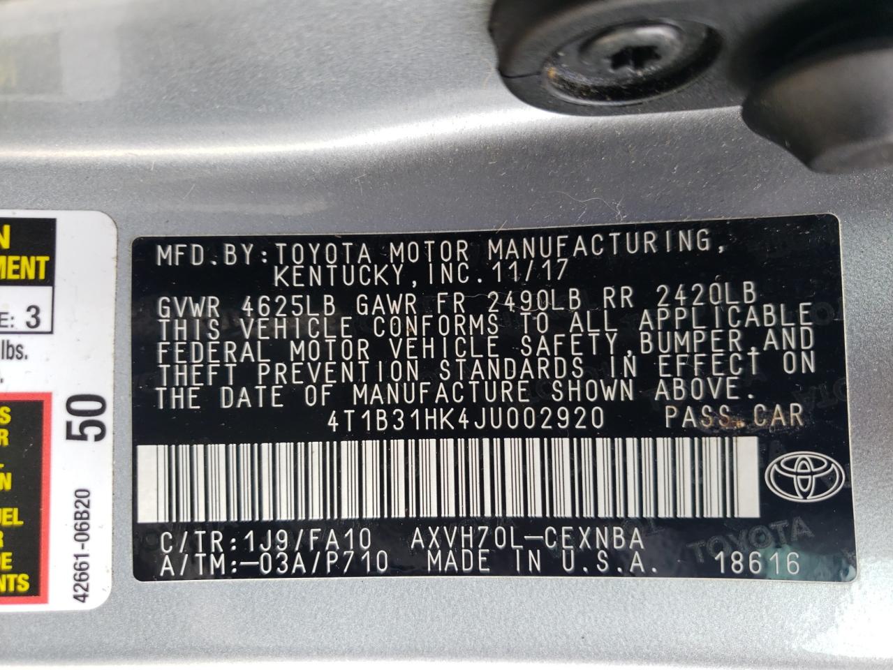 2018 Toyota Camry Le VIN: 4T1B31HK4JU002920 Lot: 65247345