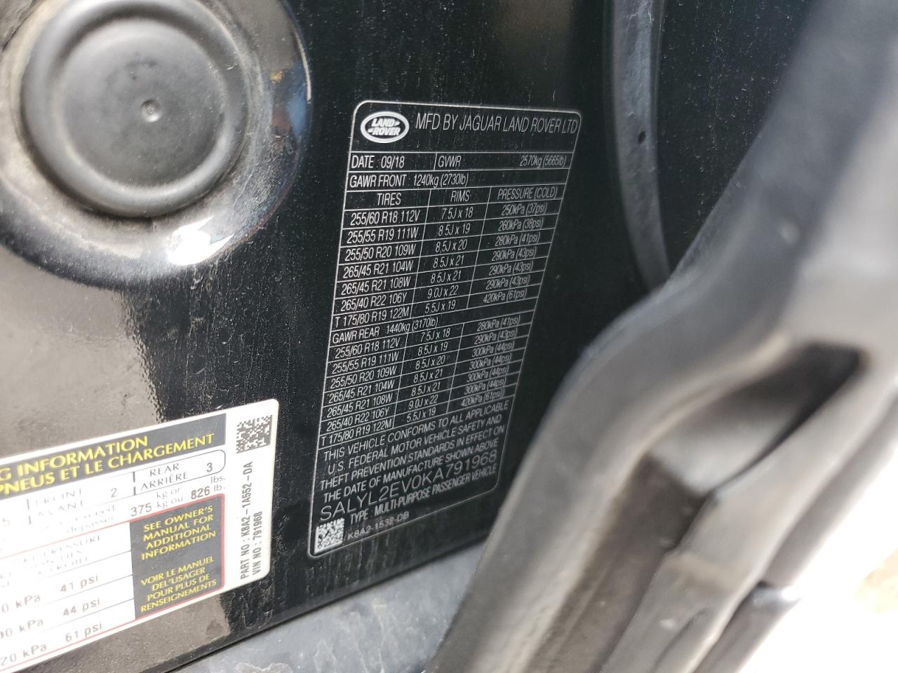 2019 Land Rover Range Rover Velar R-Dynamic Se VIN: SALYL2EV0KA791968 Lot: 66955135