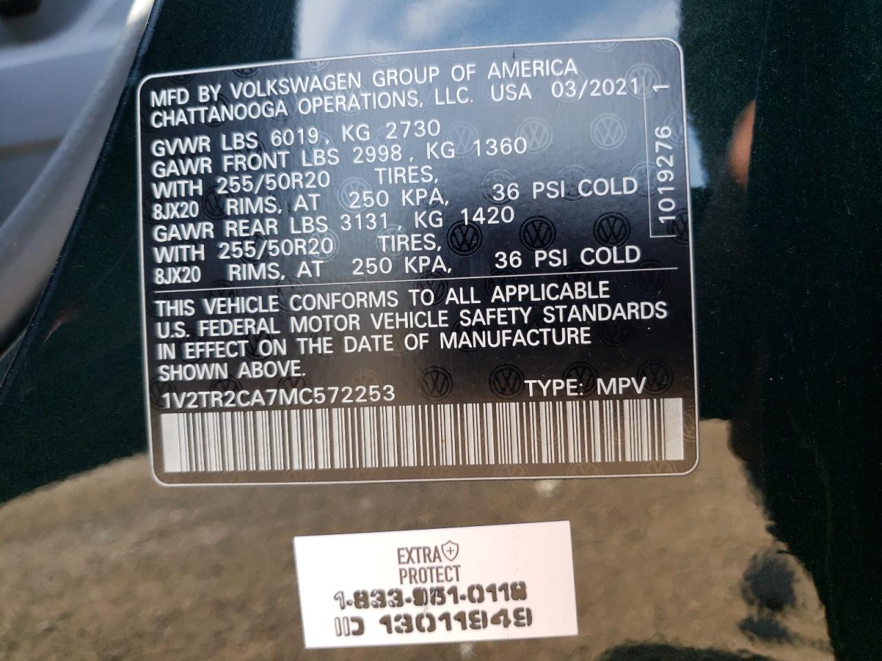 2021 Volkswagen Atlas Sel Premium VIN: 1V2TR2CA7MC572253 Lot: 62886975