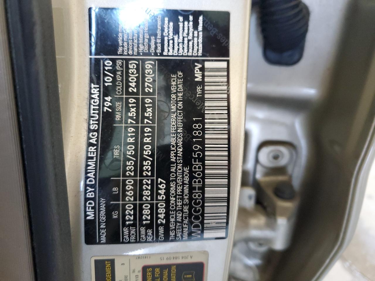 2011 Mercedes-Benz Glk 350 4Matic VIN: WDCGG8HB6BF591881 Lot: 63012315