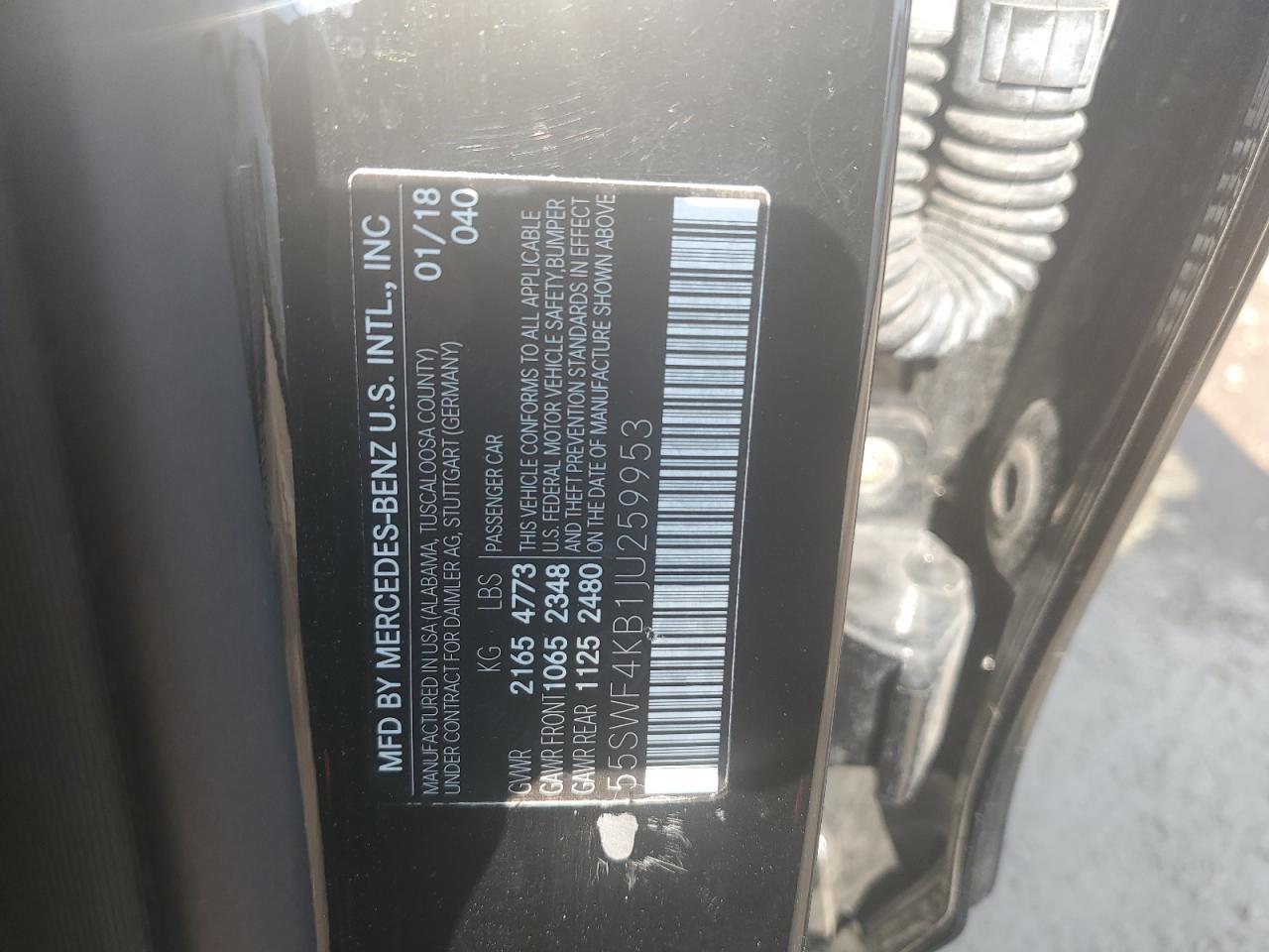 2018 Mercedes-Benz C 300 4Matic VIN: 55SWF4KB1JU259953 Lot: 64583375