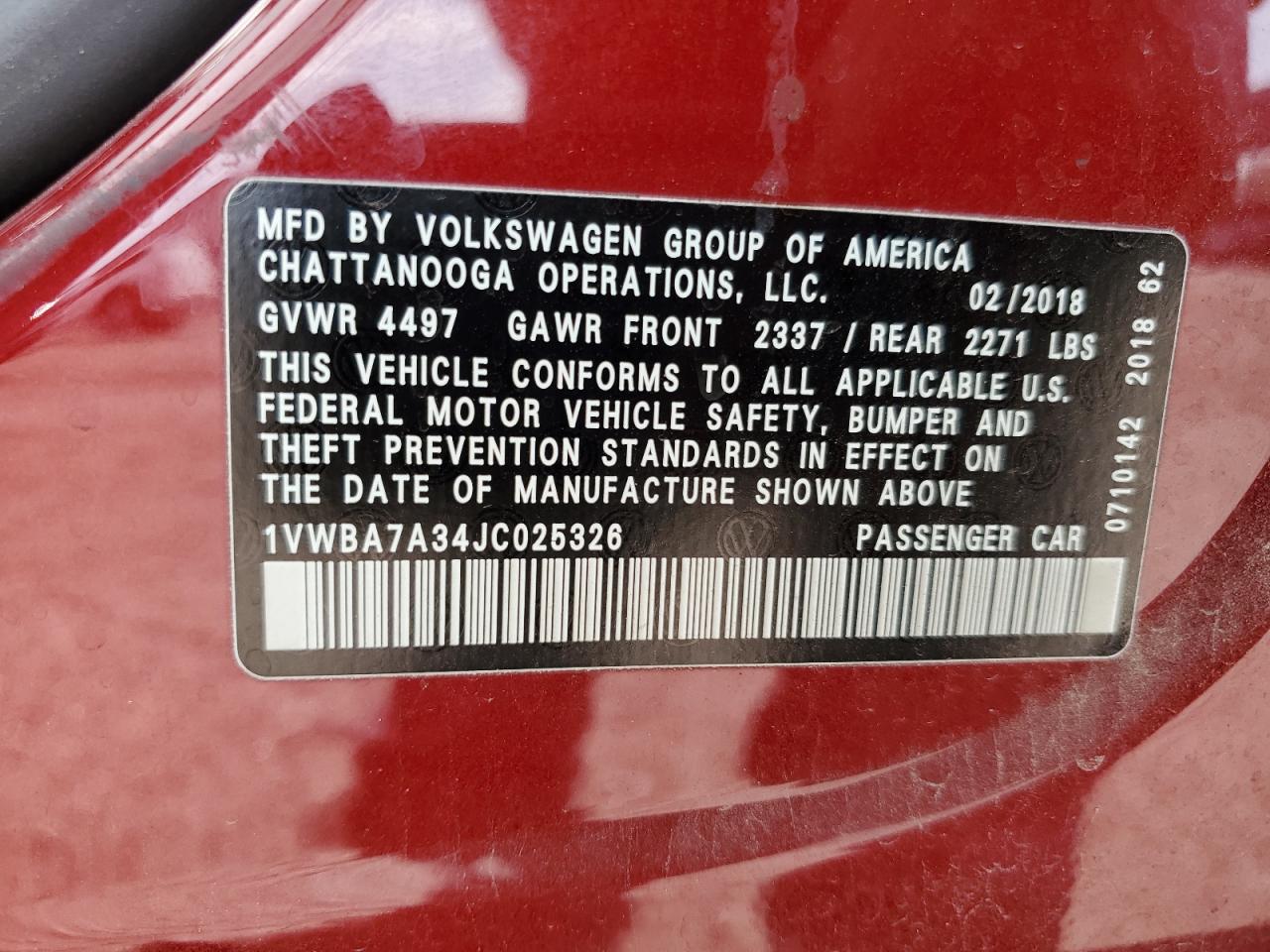 2018 Volkswagen Passat Se VIN: 1VWBA7A34JC025326 Lot: 65380775