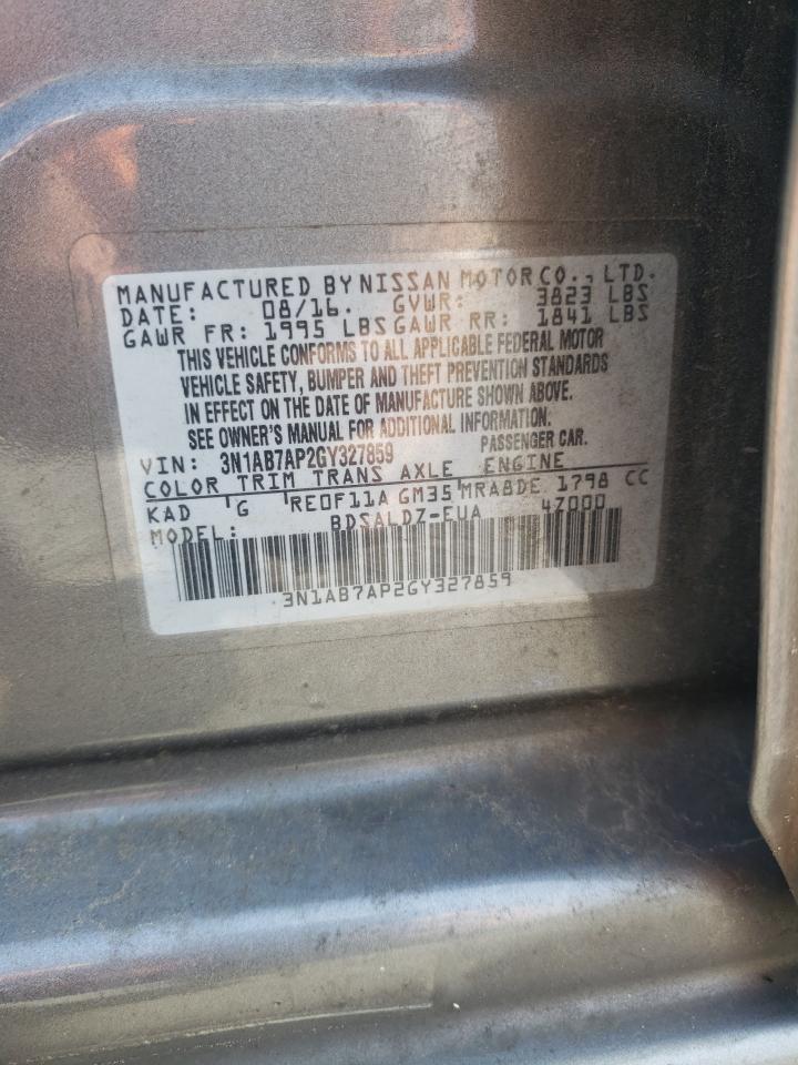 2016 Nissan Sentra S VIN: 3N1AB7AP2GY327859 Lot: 62930065