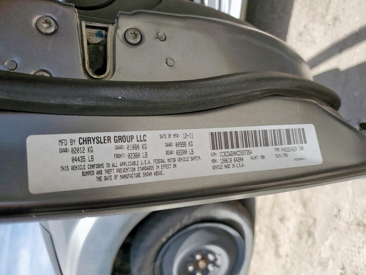 2012 Dodge Caliber Sxt VIN: 1C3CDWDAXCD537354 Lot: 66532305