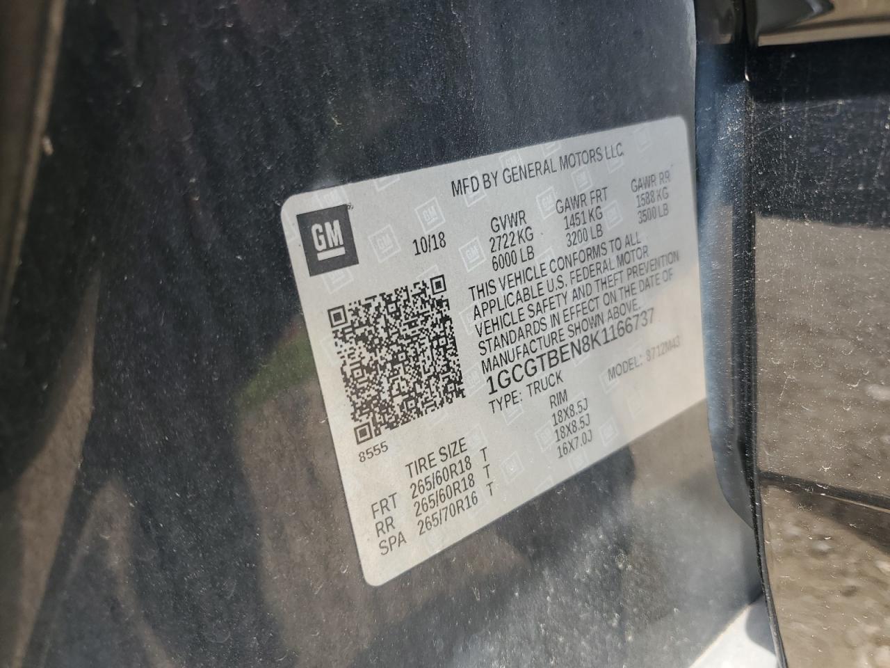 1GCGTBEN8K1166737 CHEVROLET COLORADO 2019