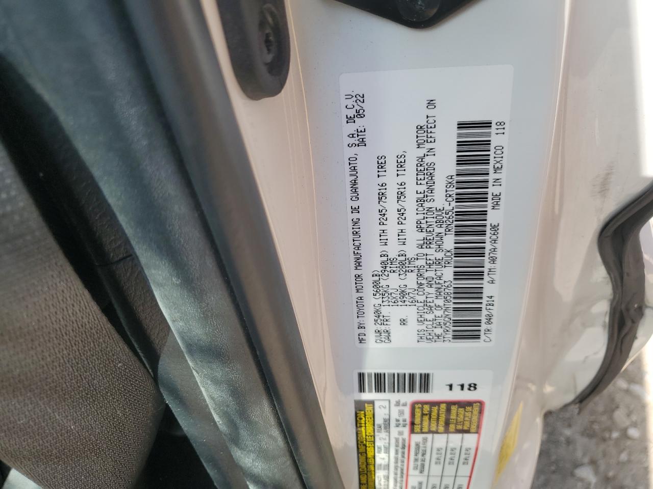 2022 Toyota Tacoma Access Cab VIN: 3TYRX5GN7NT058763 Lot: 64659275