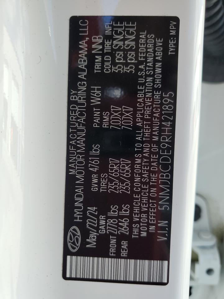 2024 Hyundai Tucson Sel VIN: 5NMJBCDE9RH421895 Lot: 64991075