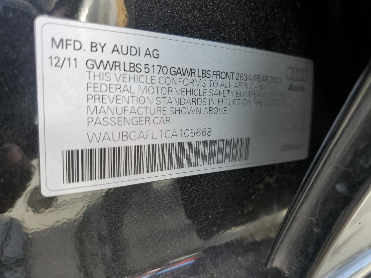 2012 Audi S4 Premium Plus VIN: WAUBGAFL1CA105668 Lot: 65464805