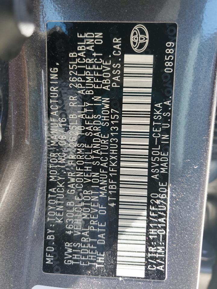 4T1BF1FKXHU313157 TOYOTA CAMRY 2017
