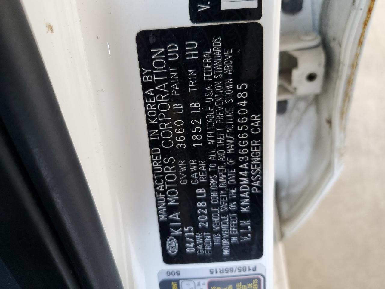 2016 Kia Rio Lx VIN: KNADM4A36G6560485 Lot: 63703475