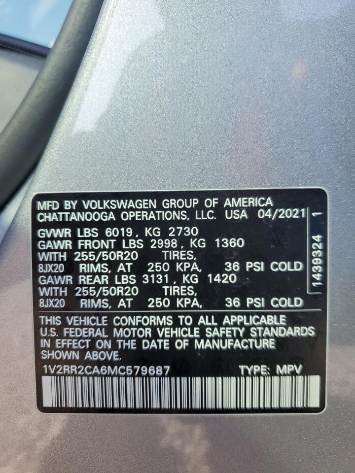 2021 Volkswagen Atlas Se VIN: 1V2RR2CA6MC579687 Lot: 66037705