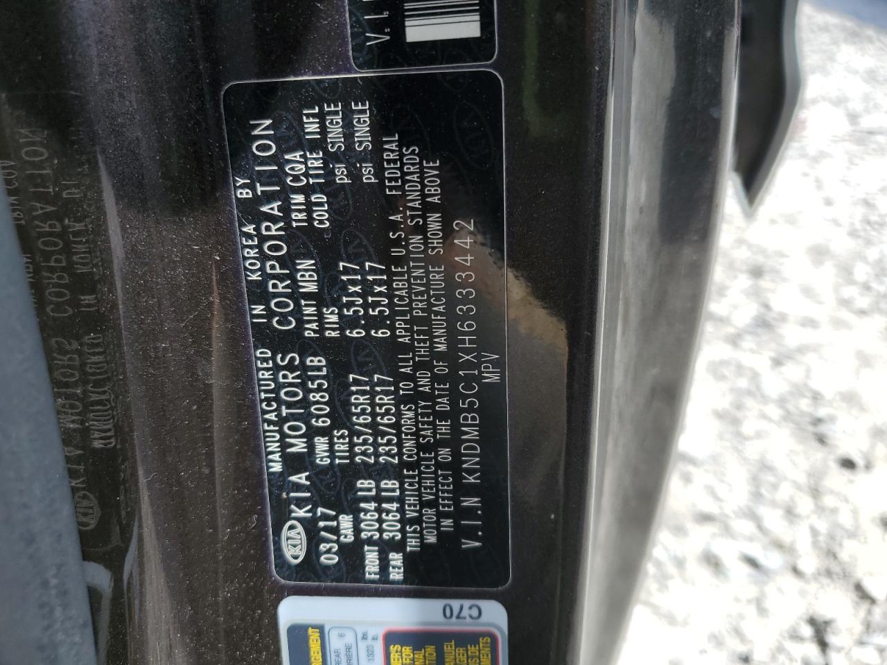 2017 Kia Sedona Lx VIN: KNDMB5C1XH6333442 Lot: 63205635