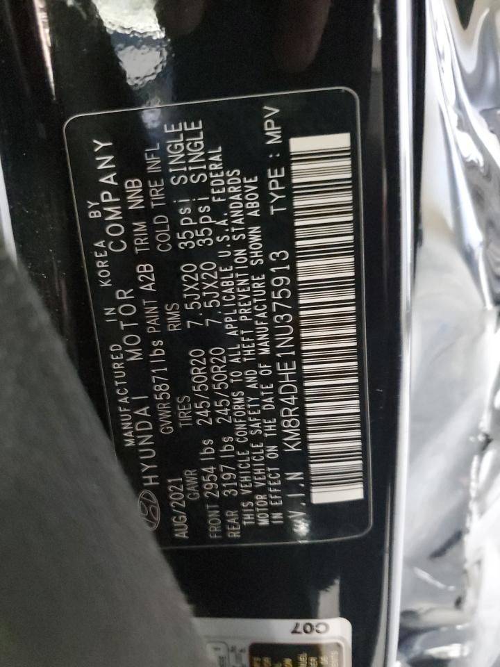 2022 Hyundai Palisade Sel VIN: KM8R4DHE1NU375913 Lot: 63090055