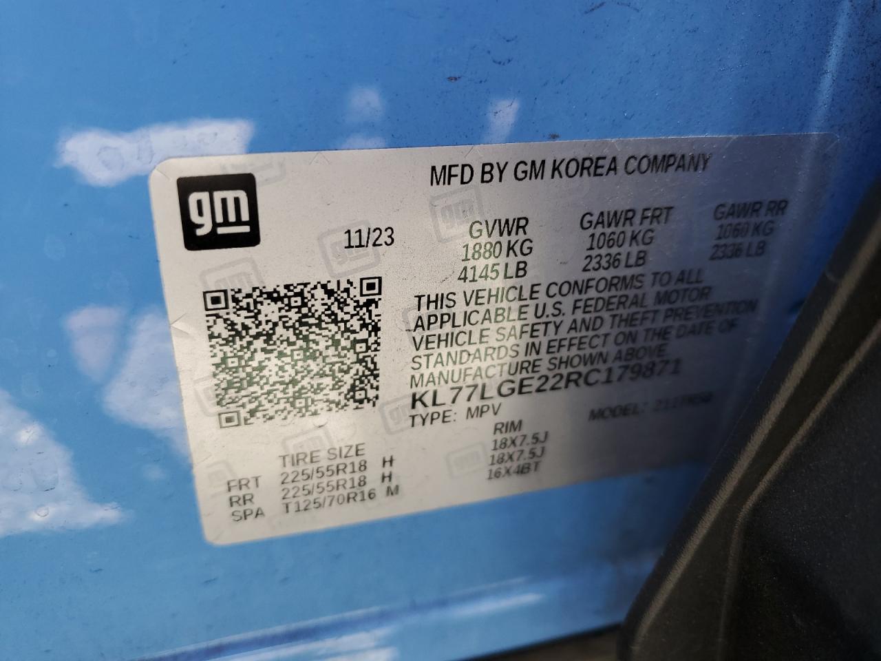 2024 Chevrolet Trax 1Rs VIN: KL77LGE22RC179871 Lot: 66962555