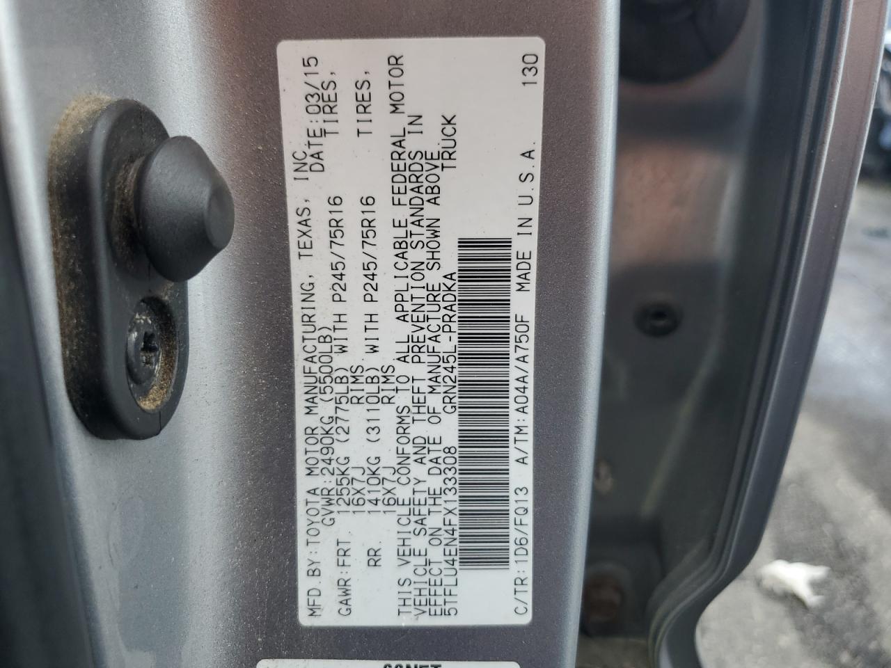 2015 Toyota Tacoma Double Cab VIN: 5TFLU4EN4FX133308 Lot: 62566255