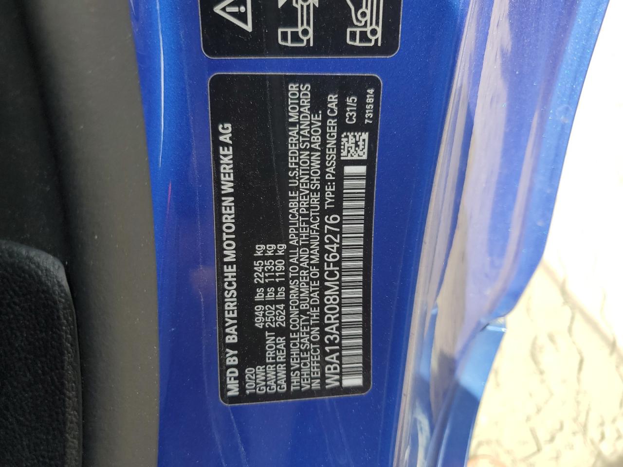 2021 BMW M440Xi VIN: WBA13AR08MCF64276 Lot: 64648705
