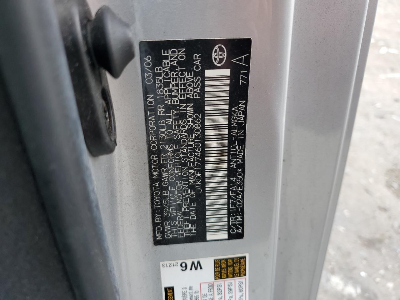 2006 Toyota Scion Tc VIN: JTKDE177460130862 Lot: 64932195