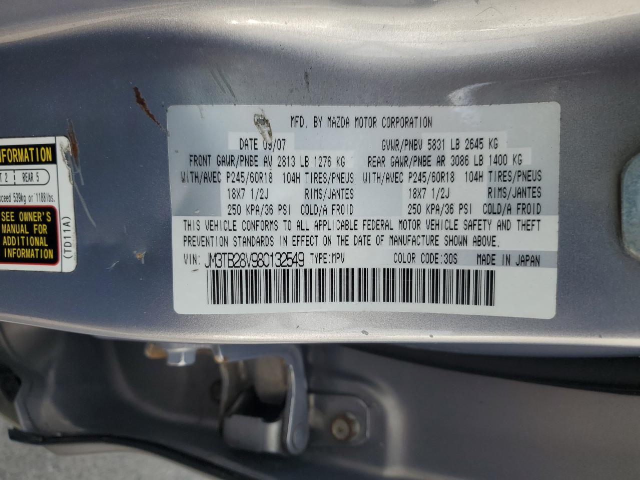 2008 Mazda Cx-9 VIN: JM3TB28V980132549 Lot: 64176195