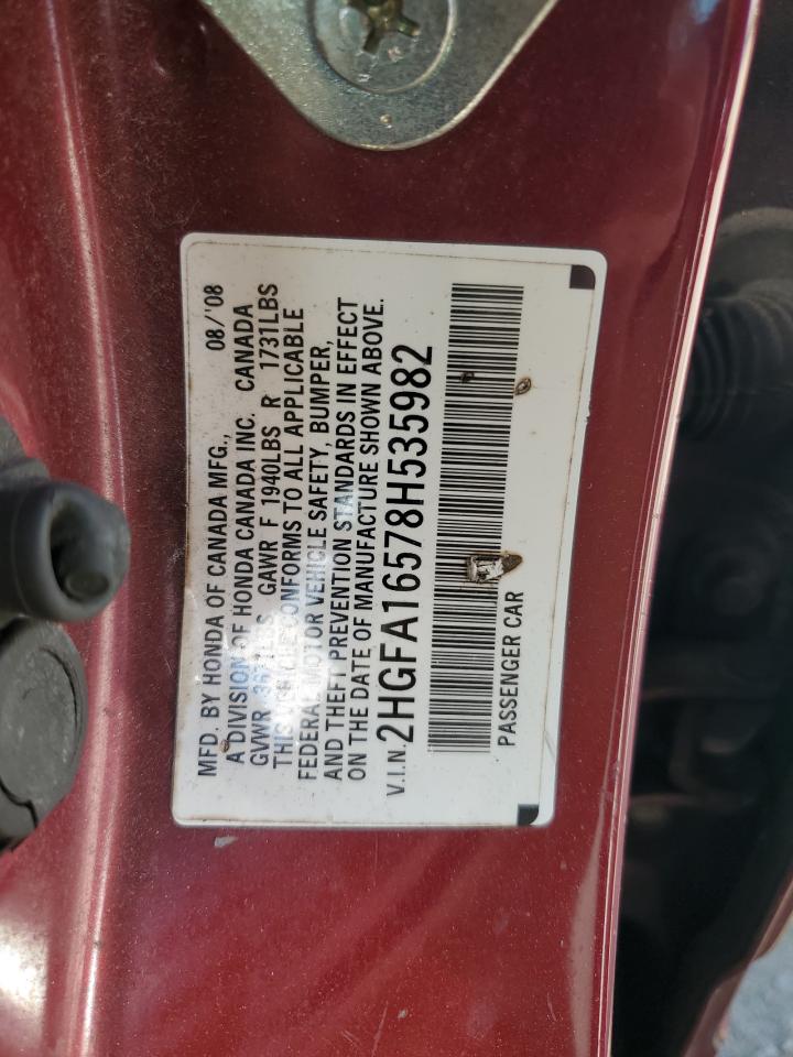 2008 Honda Civic Lx VIN: 2HGFA16578H535982 Lot: 66627055