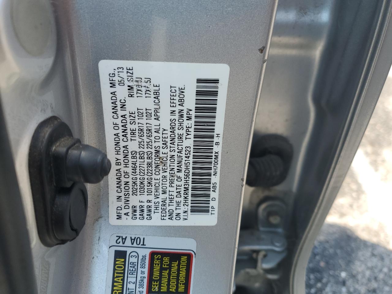2013 Honda Cr-V Ex VIN: 2HKRM3H56DH514523 Lot: 63495345
