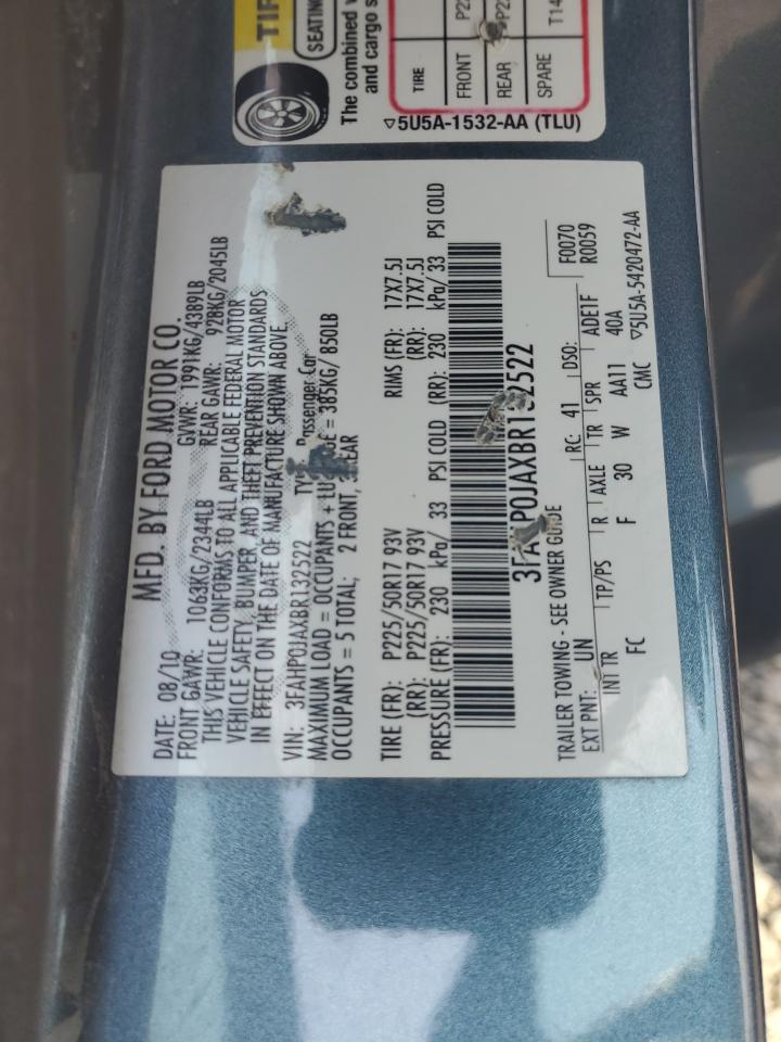 2011 Ford Fusion Sel VIN: 3FAHP0JAXBR132522 Lot: 67000505