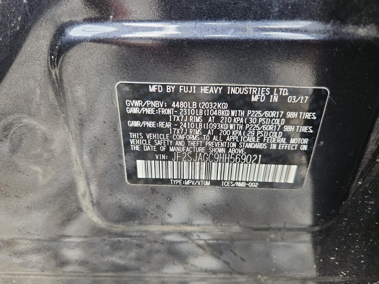 2017 Subaru Forester 2.5I Premium VIN: JF2SJAGC9HH569021 Lot: 65361075