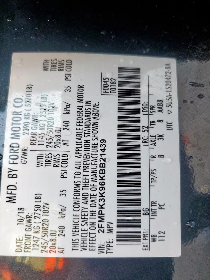 2019 Ford Edge Titanium VIN: 2FMPK3K96KBB21439 Lot: 63823605