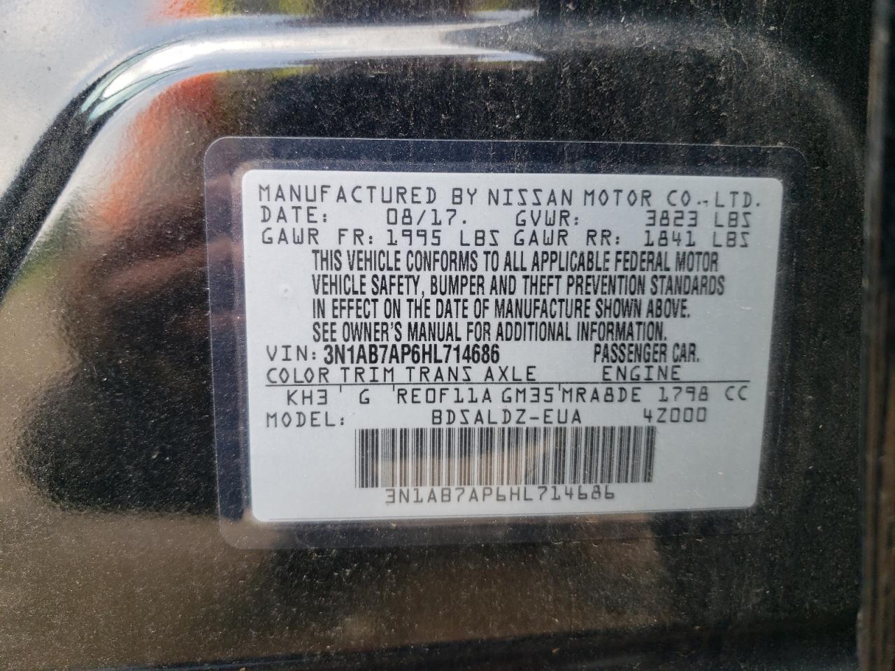 2017 Nissan Sentra S VIN: 3N1AB7AP6HL714686 Lot: 64758555