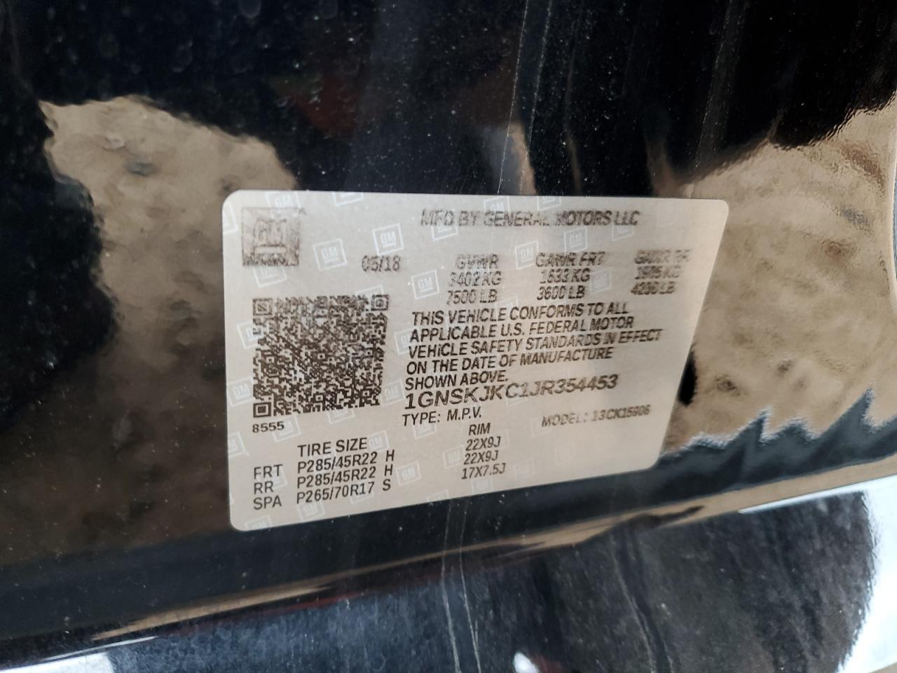 2018 Chevrolet Suburban K1500 Premier VIN: 1GNSKJKC1JR354453 Lot: 63085995