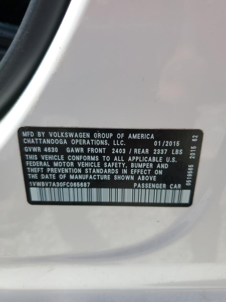 2015 Volkswagen Passat Se VIN: 1VWBV7A30FC065687 Lot: 63218375