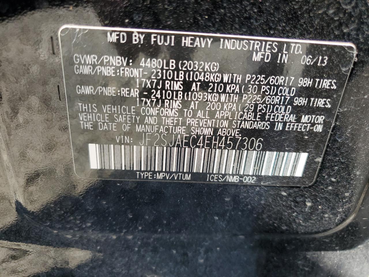 2014 Subaru Forester 2.5I Premium VIN: JF2SJAEC4EH457306 Lot: 64202545