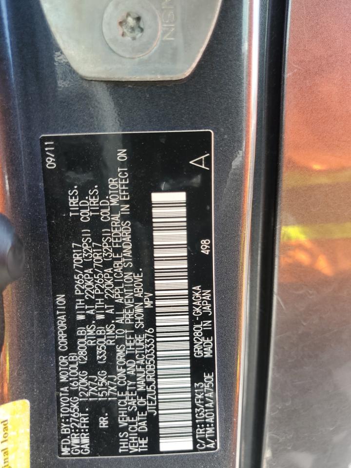 2011 Toyota 4Runner Sr5 VIN: JTEZU5JR0B5033376 Lot: 63983835