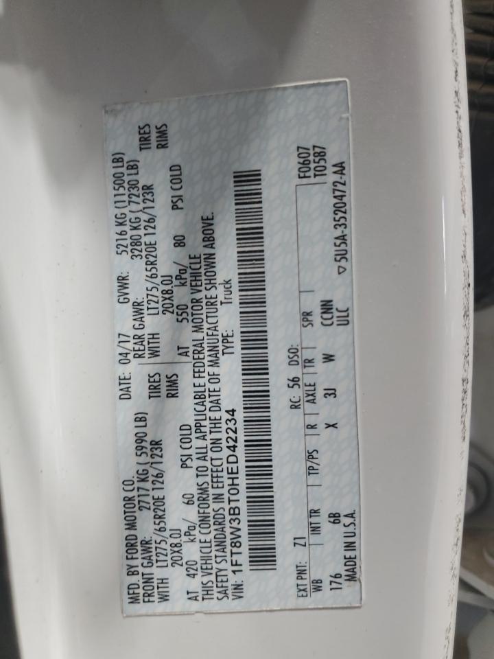 2017 Ford F350 Super Duty VIN: 1FT8W3BT0HED42234 Lot: 62879655