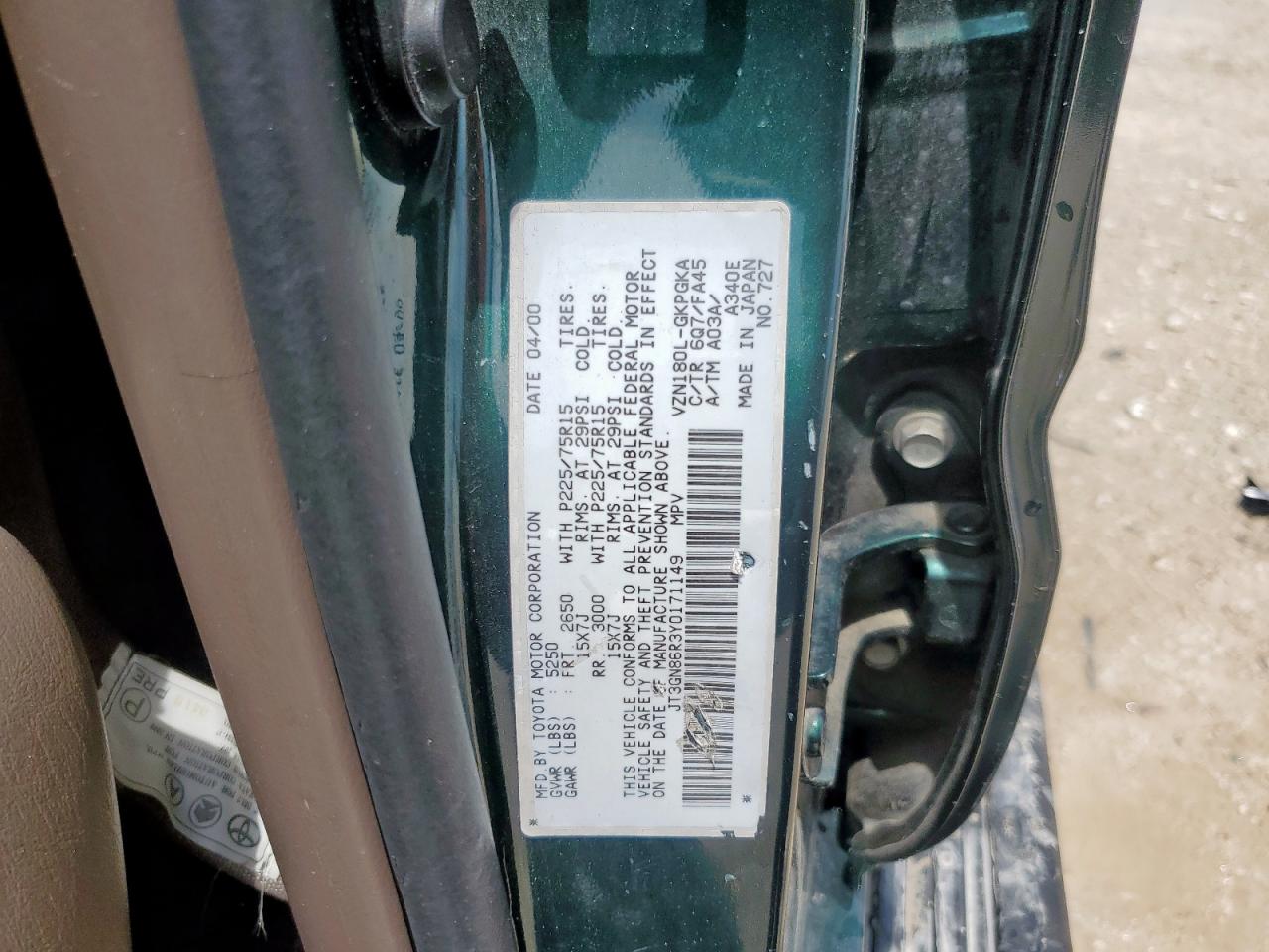 2000 Toyota 4Runner Sr5 VIN: JT3GN86R3Y0171149 Lot: 64807935