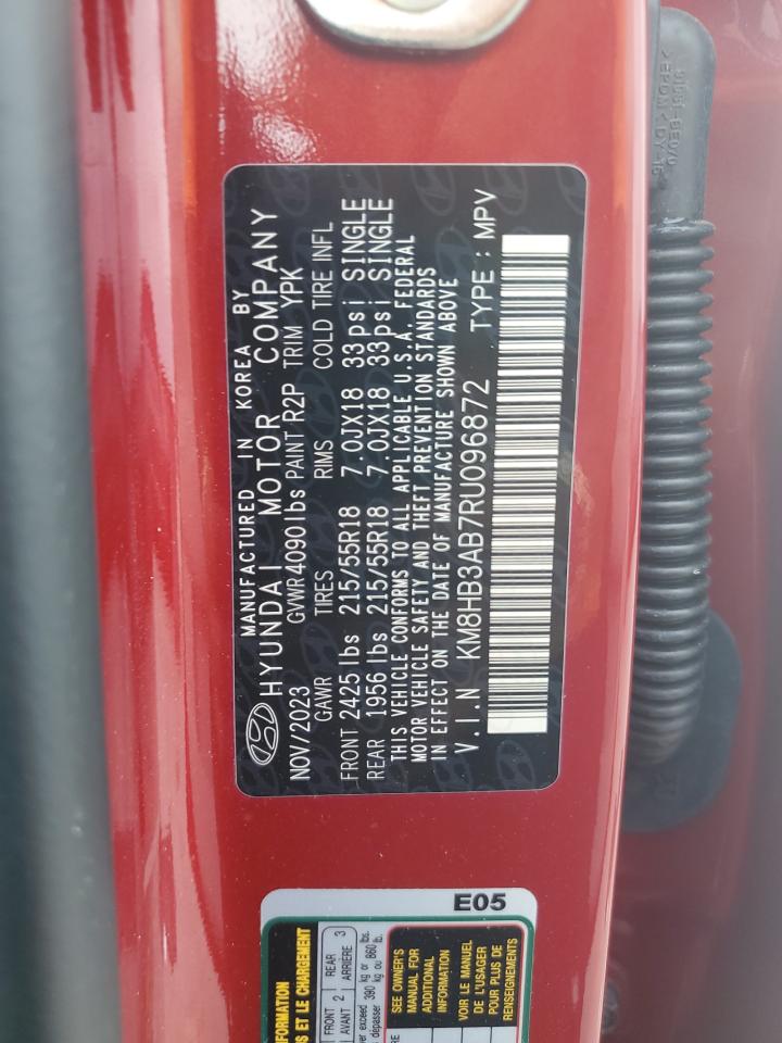 2024 Hyundai Kona Sel VIN: KM8HB3AB7RU096872 Lot: 64005515