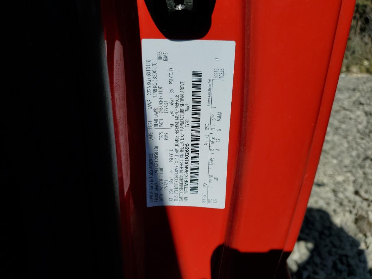 2022 Ford F150 VIN: 1FTMF1CB6NKD02696 Lot: 63863375