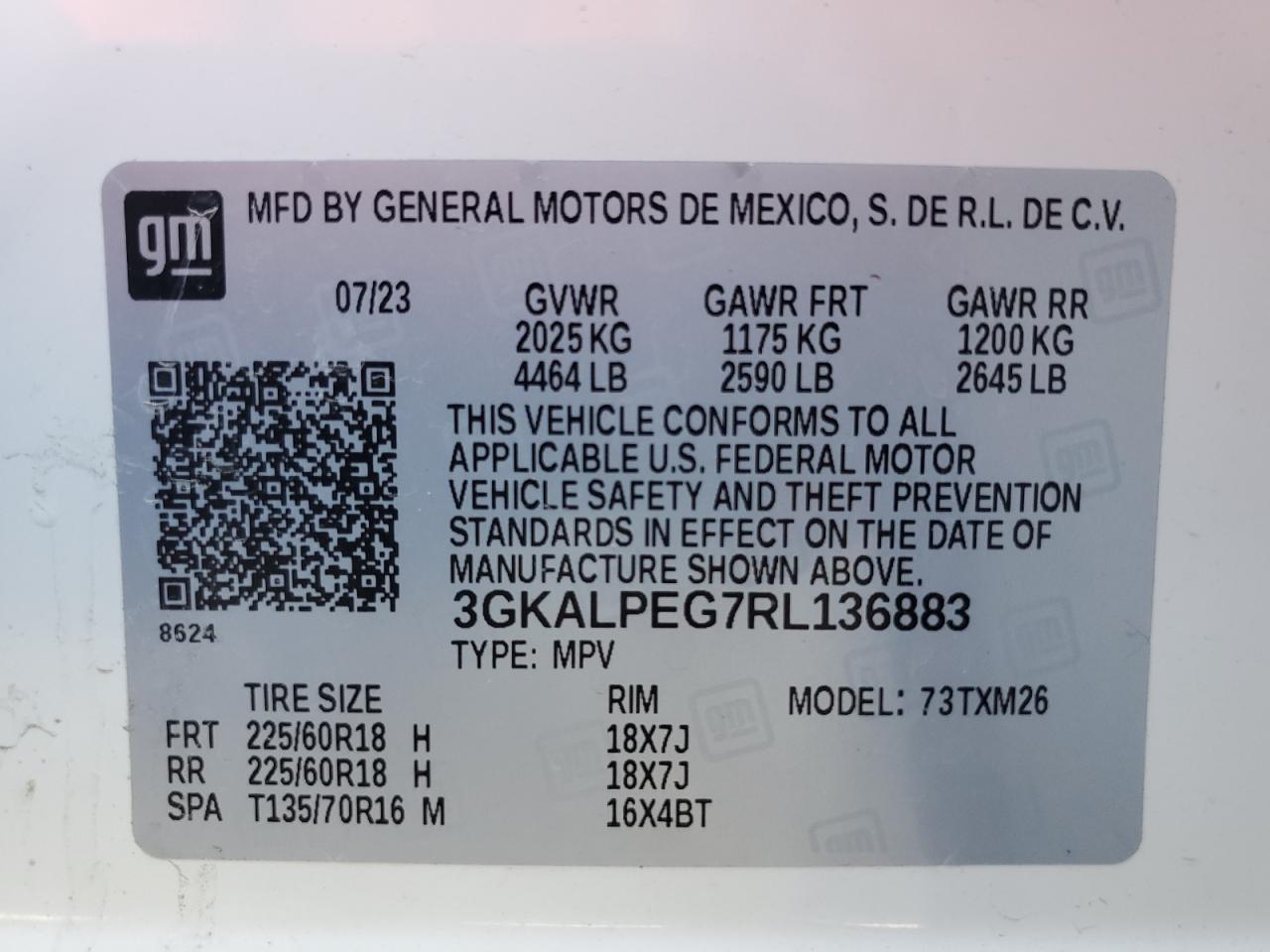 2024 GMC Terrain Slt VIN: 3GKALPEG7RL136883 Lot: 64411295