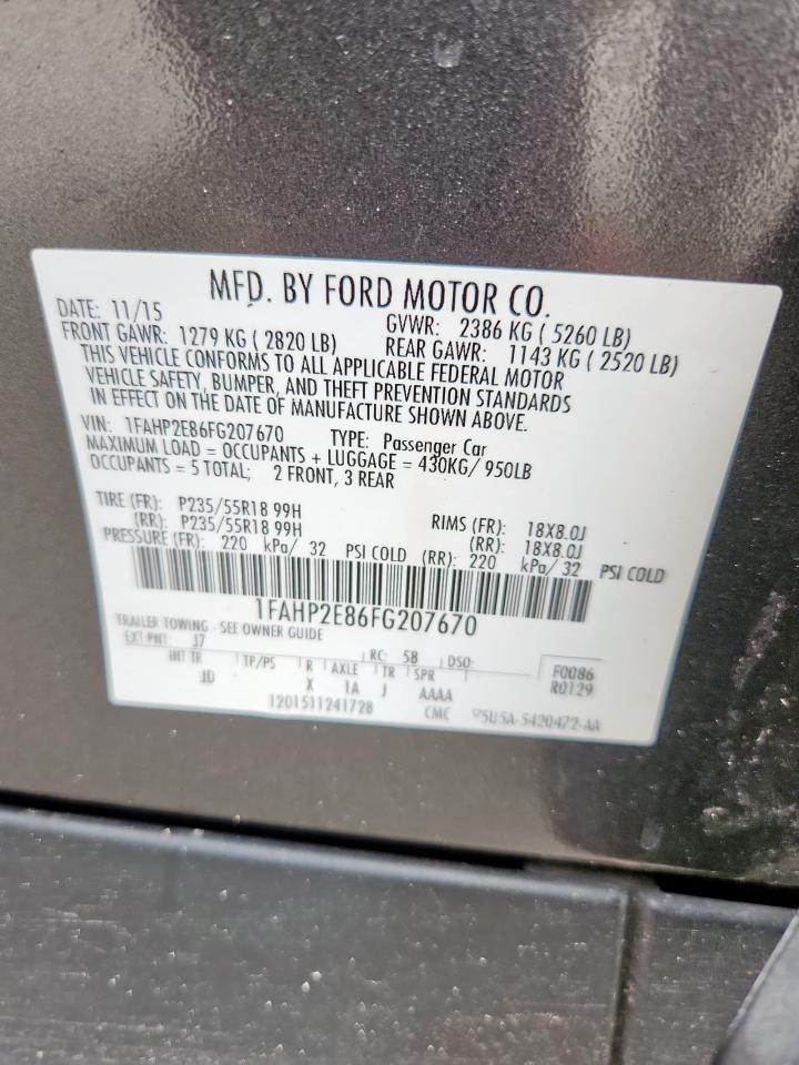 2015 Ford Taurus Sel VIN: 1FAHP2E86FG207670 Lot: 65063895