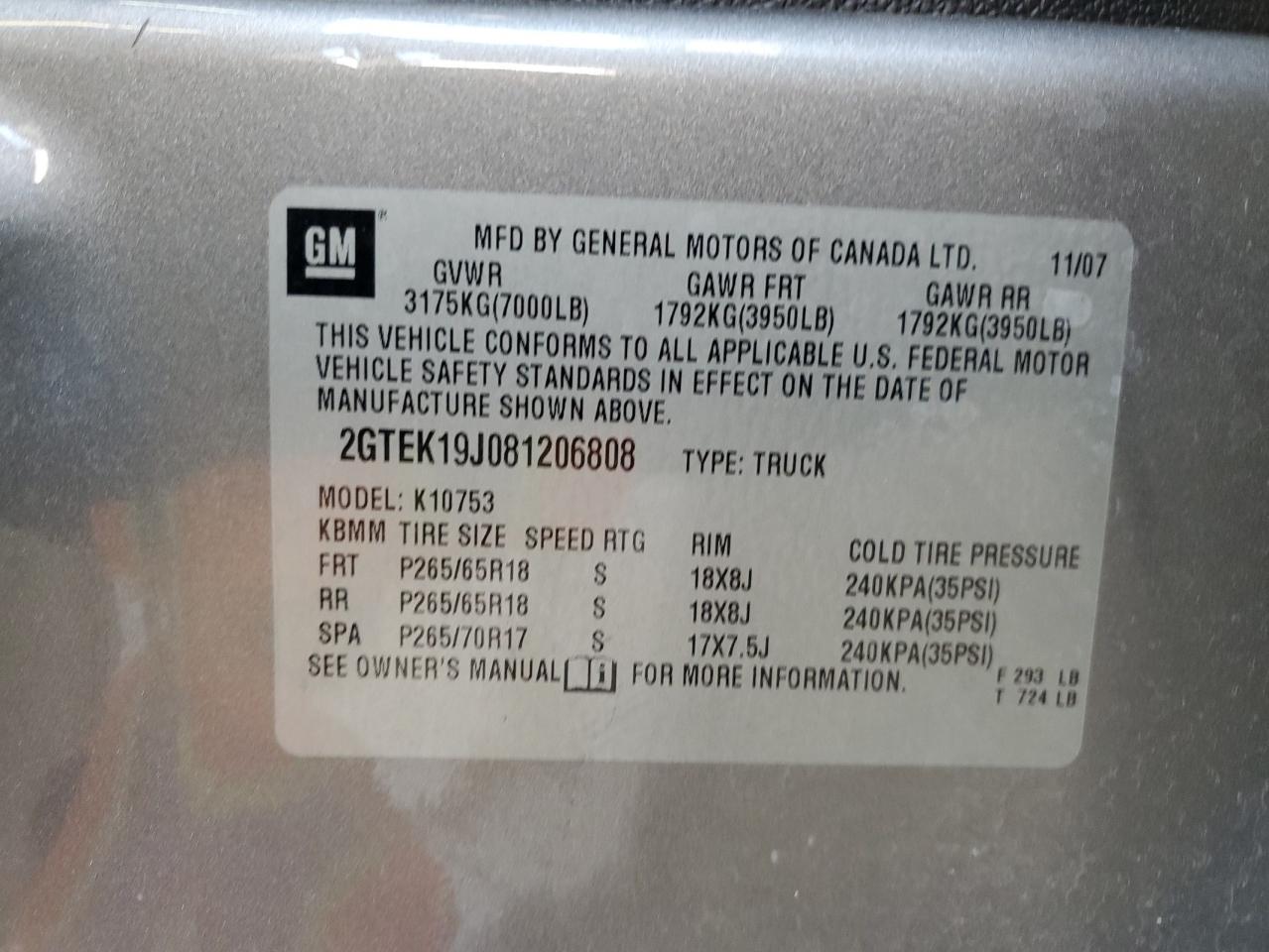2008 GMC Sierra K1500 VIN: 2GTEK19J081206808 Lot: 63345255