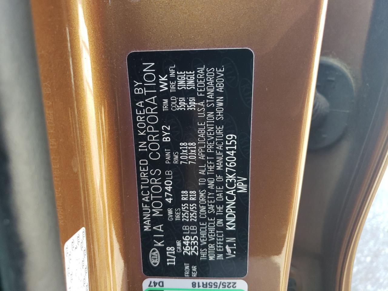 kndpncac3k7604159 KNDPNCAC3K7604159 2019 Kia Sportage Ex