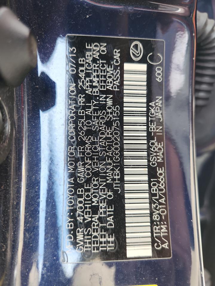 2013 Lexus Es 350 VIN: JTHBK1GG0D2075155 Lot: 65562545