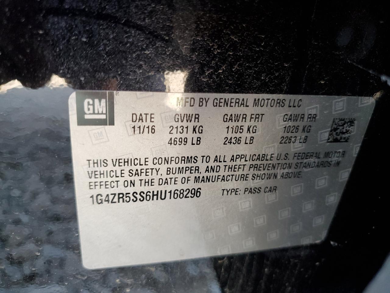 2017 Buick Lacrosse Premium VIN: 1G4ZR5SS6HU168296 Lot: 65130965