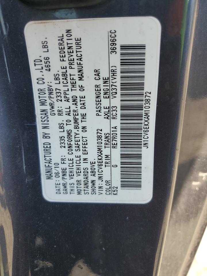 2010 Infiniti G37 Base VIN: JN1CV6EKXAM103872 Lot: 63676585