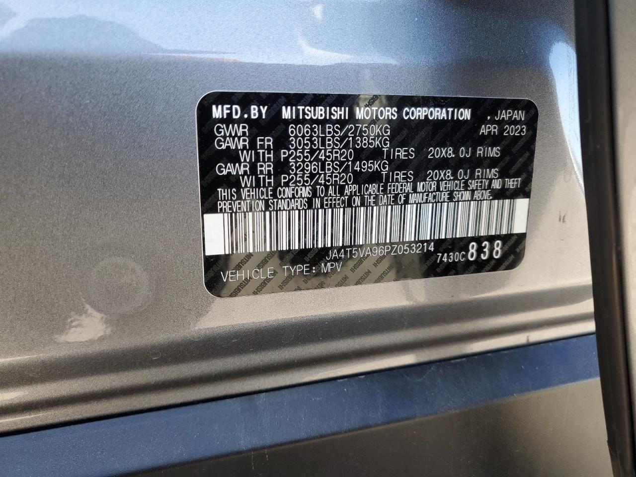 2023 Mitsubishi Outlander Sel VIN: JA4T5VA96PZ053214 Lot: 65390835