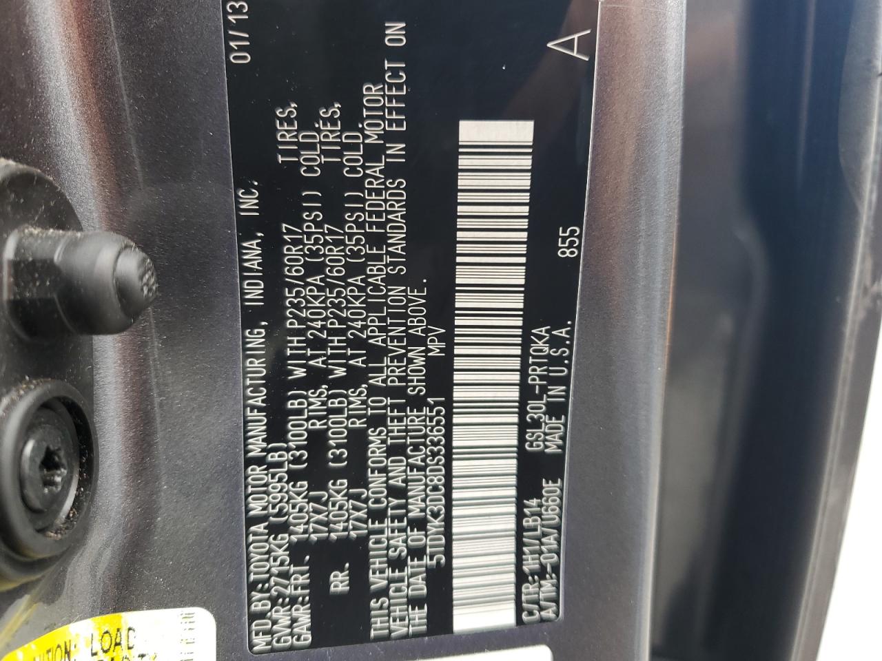 2013 Toyota Sienna Xle VIN: 5TDYK3DC8DS336551 Lot: 64885085