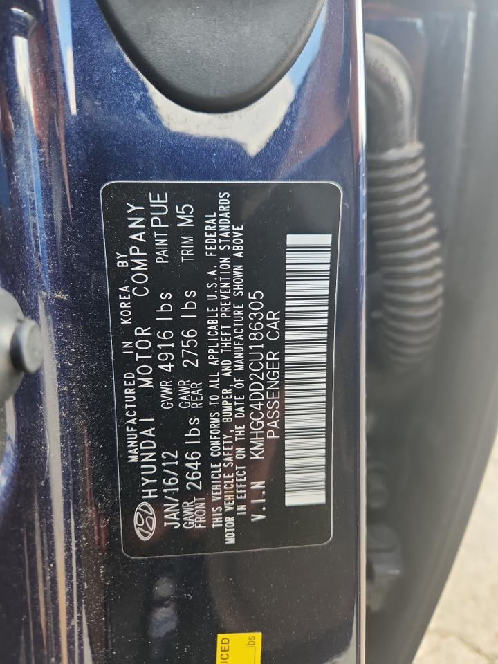 2012 Hyundai Genesis 3.8L VIN: KMHGC4DD2CU186305 Lot: 65780165