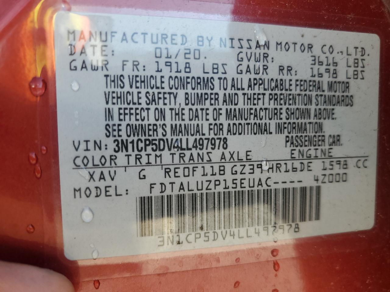 3N1CP5DV4LL497978 2020 Nissan Kicks Sr