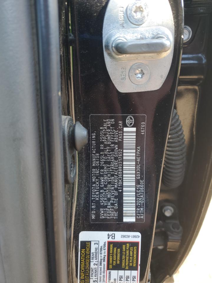 2008 Toyota Avalon Xl VIN: 4T1BK36B88U317652 Lot: 63410475