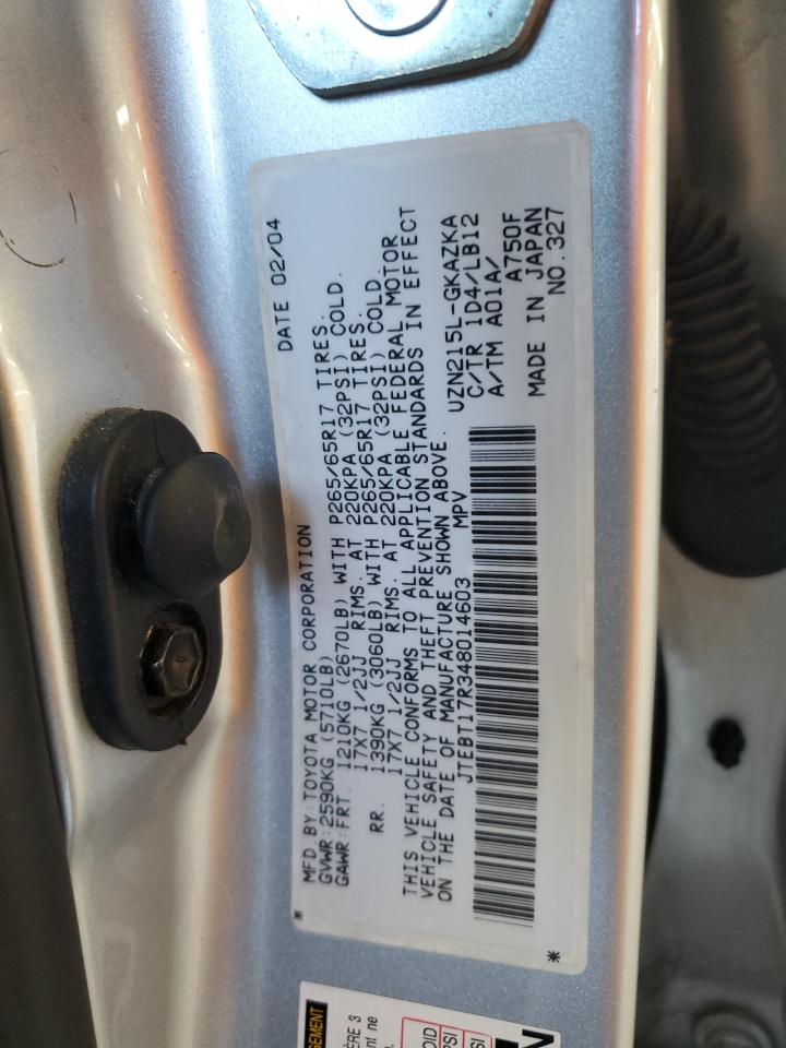 2004 Toyota 4Runner Limited VIN: JTEBT17R348014603 Lot: 65418165